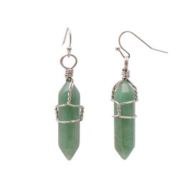 Joseph Brothers Natural Aventurine Wire Wrapped Point Crystal Earrings for Women Reiki Energy Healing