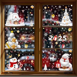 FOSDICK 6 Sheets Christmas Window Stickers Reusable Christmas Window Cling Christmas Window Decal White Santa Xmas Window Stickers for Xmas Christmas Decorations Window Stickers