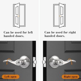 Probrico Keyed Alike Entrance Door Levers Knob, Exterior Door Handle with Same Keys, Wave Style Entry Door Lockset Stainless Steel, Stain Nickel, 5 Pack