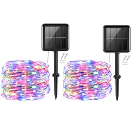 cshare Solar String Lights,2Pack 50LEDs Garden Solar Lights 16Ft/5m 8 Modes Waterproof Silver Wire Fairy Lights for Tree Patio Yard Wedding Pathway Christmas Garden in-Outdoor Decorations(Multicolor)