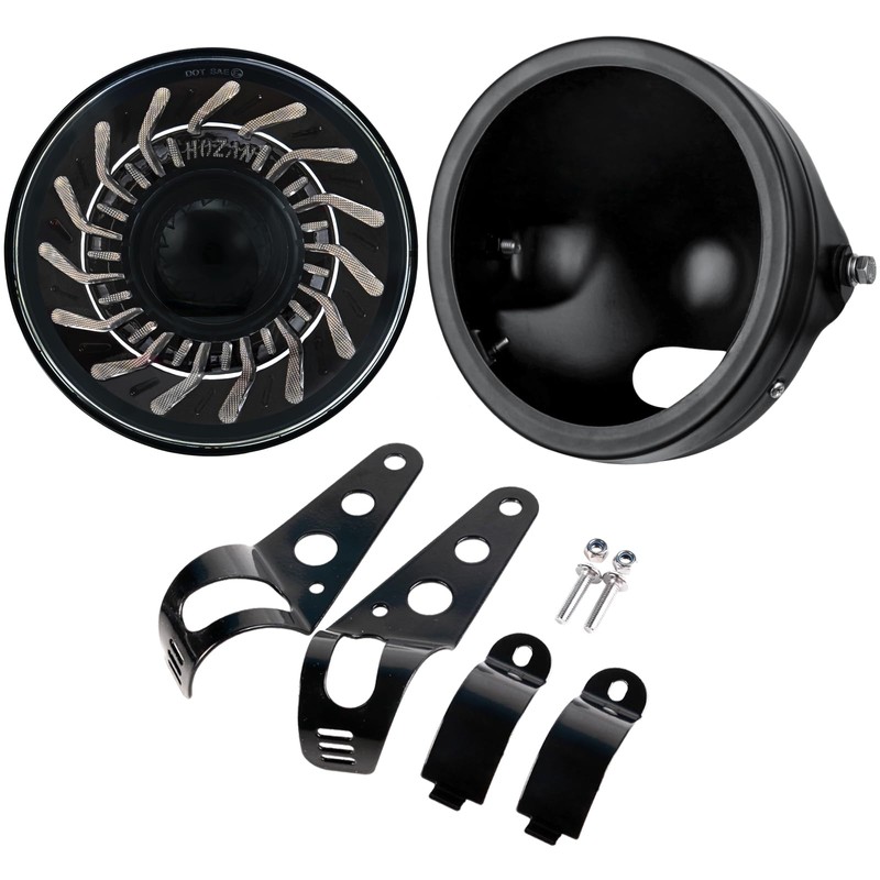 PKEDUO Demon Eye Motorcycle Headlight with Housing Bucket White/Amber DRL