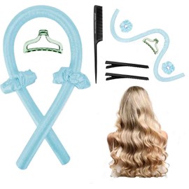 Rizador Pelo Sin Calor, Calor Para Cabello Con Bandas De Goma Blandas, Rizadores De Pelo De Seda Con Horquillas, Cinta Para Rizar Sin Calor Para Dormir, Varilla Para Rizar Sin Calo Herramientas (Blue)