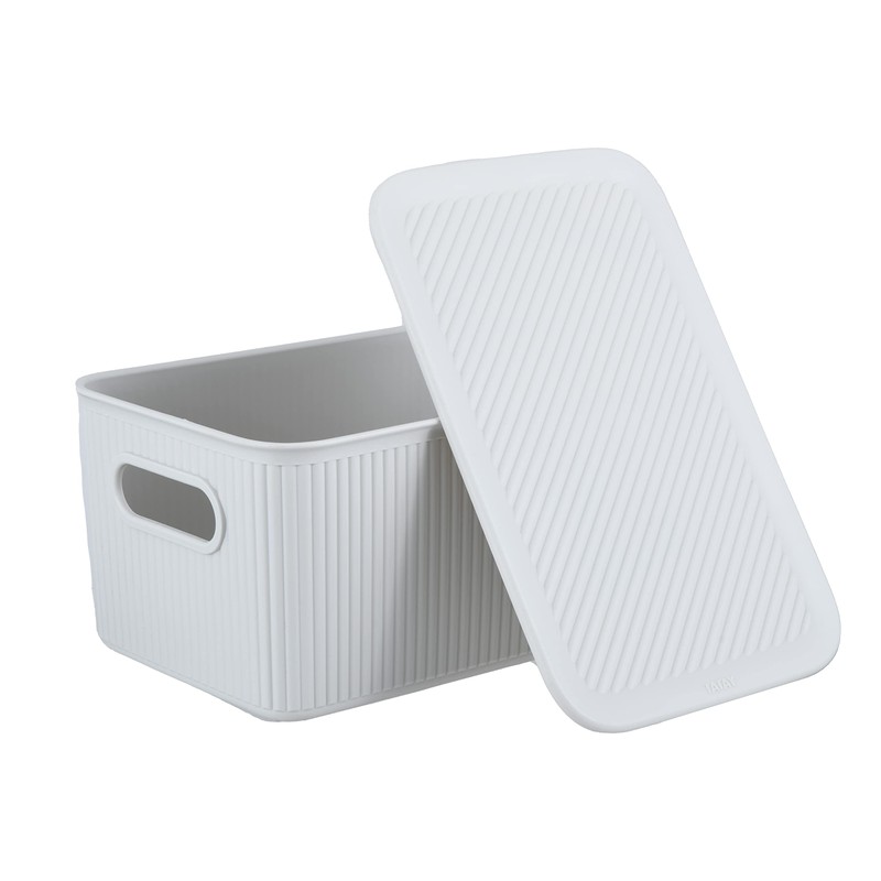 Superio Ribbed Collection - Decorative Plastic Basket Lidded Home Storage