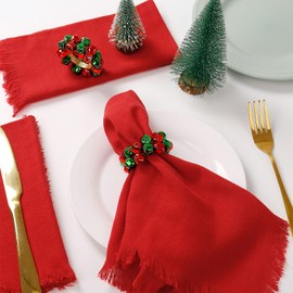 Getfitsoo Christmas Napkin Rings Set of 8, Thanksgiving Napkin Rings Bells Napkin Rings with Green and Red Bell Gold Buckles for Christmas Table Decor, Weddings, Parties (Christmas Bells)