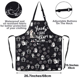 JNIAP Husky Dog Apron With Pockets Husky Dog Lover Gifts Husky Is Cheaper Than Therapy Husky Cooking Apron (Husky apron)