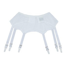 Luxallacki 6 Strap Translucent Mesh Vintage Braces Belt with Adjustable Metal Buckles for Posture Socks, White, S