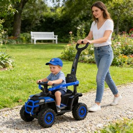 Carros Montables para Niños, 2 En 1 Push Car Montable para Luces y Música, Varilla de Empuje Desmontable, Barandillas, Estribos, Adecuado para Niños