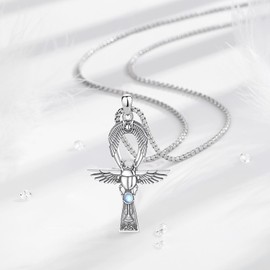 AEONSLOVE 925 Sterling Silver Ankh Necklace for Women Men, Ankh Cross Pendant Egyptian Jewelry wtih Scarab Ancient Egyptian Necklaces Egypt Amulet Protection Talisman Cross of Life Pendant Gifts