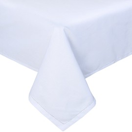 HOMESCAPES White Cotton Tablecloth 6 to 8 seater Large Rectangular 137 x 228 cm (54 x 90 Inches) Washable Hand Woven 100% Cotton with Decorative Ladder Stitch Edge