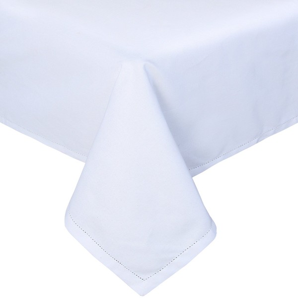 HOMESCAPES White Cotton Tablecloth 6 to 8 seater Large Rectangular