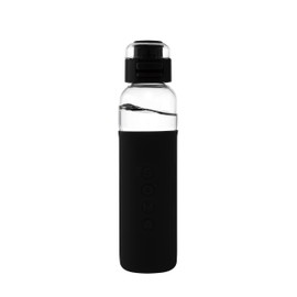 SOMA Glass Water Bottle with Silicone Sleeve, Sport Cap, 17-ounce, Black