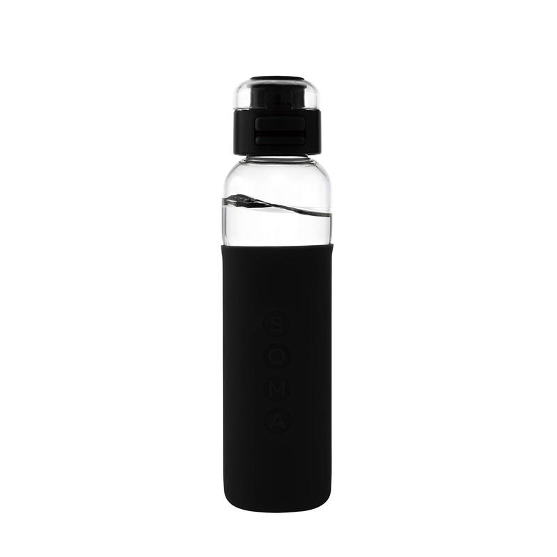 SOMA Glass Water Bottle with Silicone Sleeve, Sport Cap, 17-ounce,
