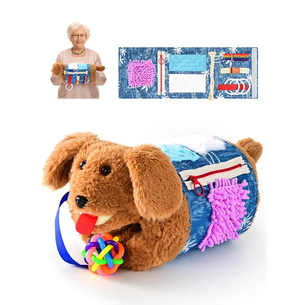 SOFWO Fidget Blanket and Muff Dog for Adults with Dementia,