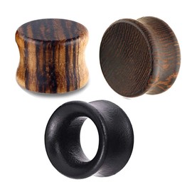TIANCI FBYJS 3 Pairs Concavity Wooden Gauges Brown Wood Ear Tunnels Plugs for Women Men Black Earrings Stretcher Piercing Expander Set 8mm=0g