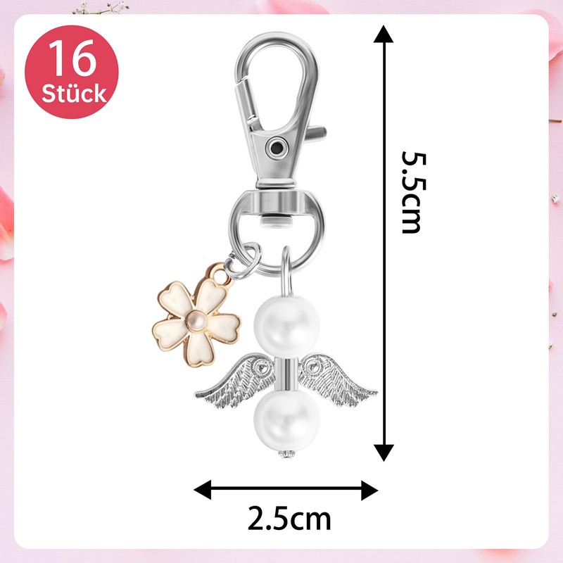 Foshird 16 Pezzi Portachiavi Angelo Custode Portachiavi Fiore Portafortuna Regalo