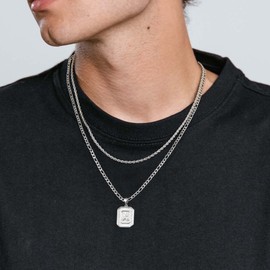 GLIJWELE Layered Initial Necklace for Men Women, Layered Rope Chain Figaro Chain Square Pendant Stainless Steel Necklace for Men Women Jewelry Gifts, Brass, No Gemstone