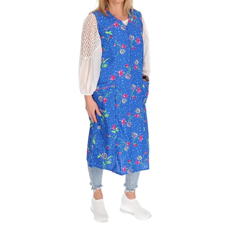 Zip Gown Zip House Dress Cotton Apron Cooking Apron, blue