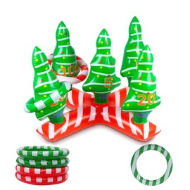 Christmas Party Toss Game Inflatable Xmas Tree with 4 Rings,Inflatable Christmas Tree Throwing Rings for Kids Adults Family Xmas Holiday New Year Party Fun Outdoor Garden Games