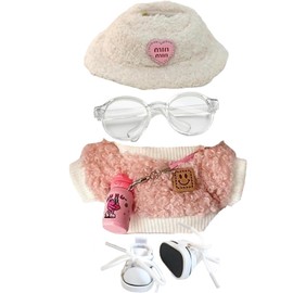5-Piece Doll Clothes - Compatible 15cm/17cm Dolls Outfits As Accessories Only, Premium Dolls Kits with Hat, Sweaters, Water Bottle, Glasses and White Shoes