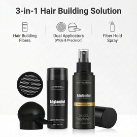 3-in-1 Hair Fiber Kit, 30g Building Fiber Powder + Silicone Pump Applicator + Fiber Hold Spray, Dual Application Options for Thinning Hair, Natural Fullness & Long-Lasting Volume, Black