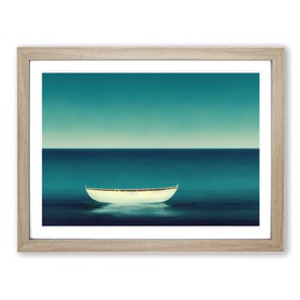 Minimalist Boat Art H1022 Framed Print for Living Room Bedroom Home Office Décor, Wall Art Picture Ready to Hang, Oak A4 Frame (34 x 25 cm)