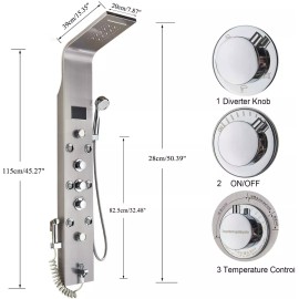 Ello&Allo LED Shower Panel Tower Massage System Rain&Waterfall Head Faucet Stainless Steel