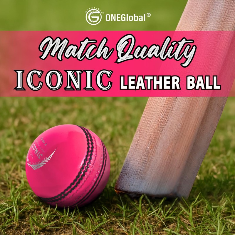 ONEGlobal Iconic Leather Cricket Ball - 100% Hand Stitched 5.5oz