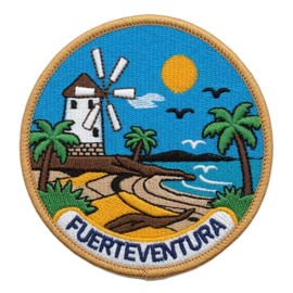 Toppa ricamata con scritta "Fuerteventura Canarie", da applicare con ferro da stiro o cucire, souvenir da viaggio, 8,1 cm
