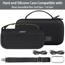 co2CREA co2CREA Hard Case and Silicone Case Replacement for Bose New SoundLink Flex 2nd Gen/Bose SoundLink Flex Bluetooth Portable Speaker, Protective Case with Carabiner and Shoulder Strap (Black Case)