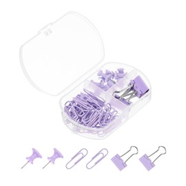 PATIKIL Metal Binder Clips Set, Small Durable Push Pins and Clips Office Supplies for Assorted File Documents Desktop Decor Outdoor Hanging, Purple