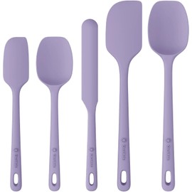 ChefAide 5 Pieces Silicone Spatula Set, Food Grade Rubber Spatula, Upgrade Strong Handle with Ergonomic Grip, Heat Resistant Up to 600°F for Nonstick Cookware, Cooking Purple