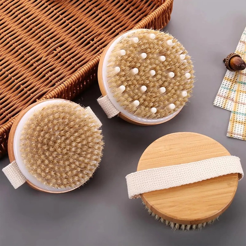 Cepillo corporal de cerdas naturales para masaje, exfoliación en seco,