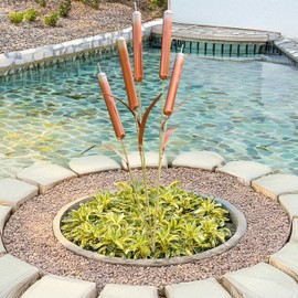 Cattail Stake Outdoor Decor – Pleated Copper Metal Yard Cattail Plant Art Poles for Garden Patio