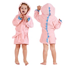 Michely - Albornoz de algodón con capucha para niños, diseño de dinosaurio, Rosado, S/1-3 Años