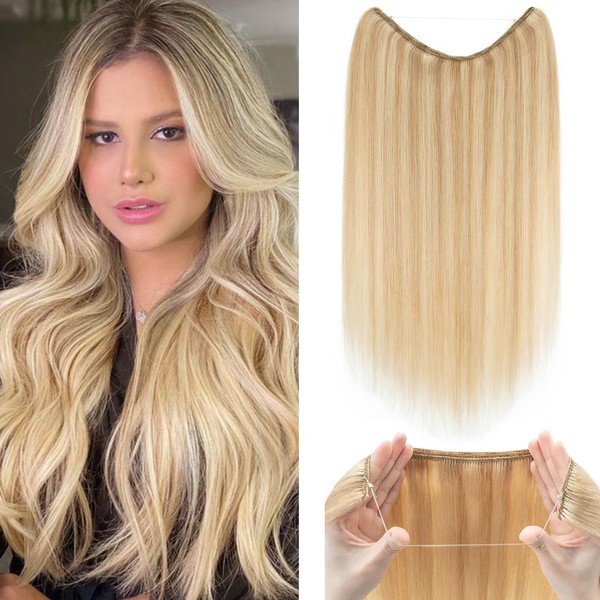 Real Hair Extensions with Invisible Wire, Hair Extensions, No Clips, Straight Hairpiece, Human Hair