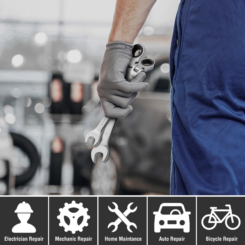 DURATECH 8mm Flex-Head Ratcheting Combination Wrench, Metric, 72-Tooth, CR-V Steel