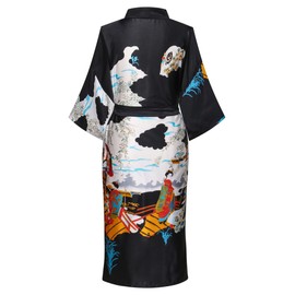 PENGEE Women's Plus Size Floral Robes Long Satin Kimonos Bathrobes Patterned Long Silky Sleepwear Loungewear, Black 3X