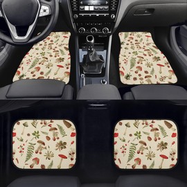 BENXINYA Mushroom Car Mats Set of 4 Beautiful Autumn Forest Theme Pattern with Another Floral and Mushrooms Floor Mats for Cars Non Slip Front Rear Vehicle Rugs Universal Auto Accessories for Trucks