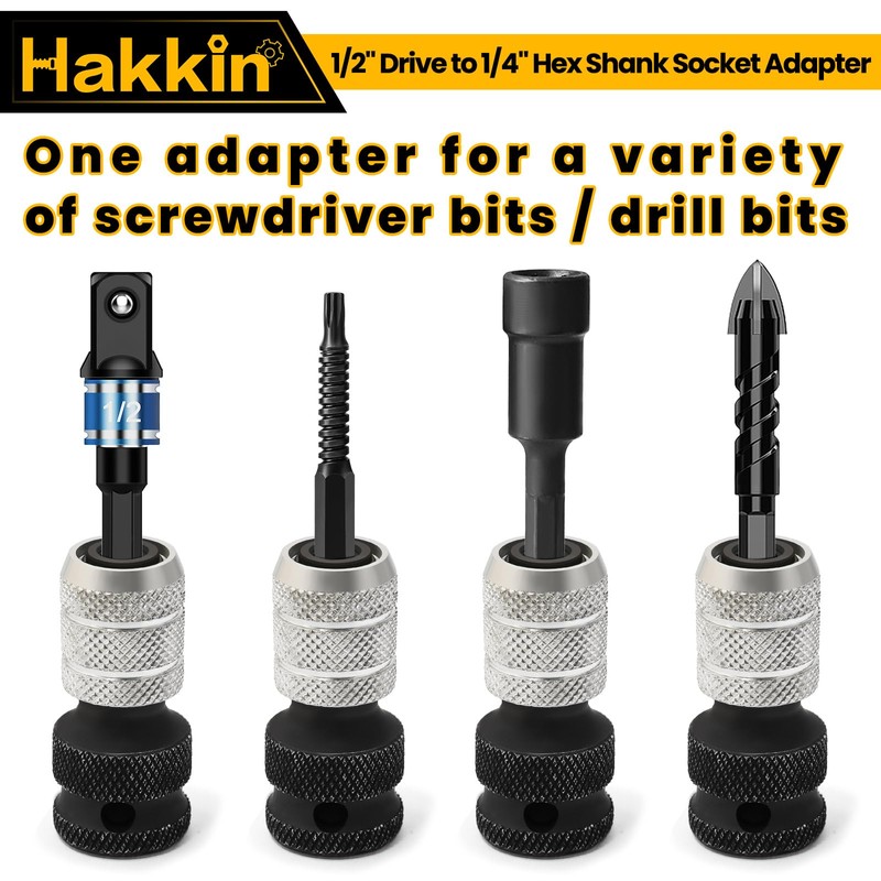 Impact Driver Socket Adapter Hakkin 1/2 Square Drive to 1/4