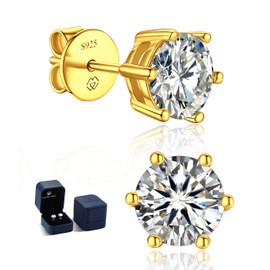 MomentWish Moissanite Earrings Gold 585, 0.6/1/2/3 Carat Stud Earrings Rose Gold Diamond Genuine Silver Hypoallergenic Jewellery Women's Gift for Women Girlfriend 4-7.5 mm, Sterling Silver, Moissanite