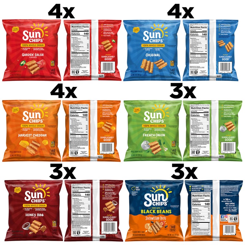 SunChips 100% Whole Grain Chips, Variety Pack, 1 oz Bags,