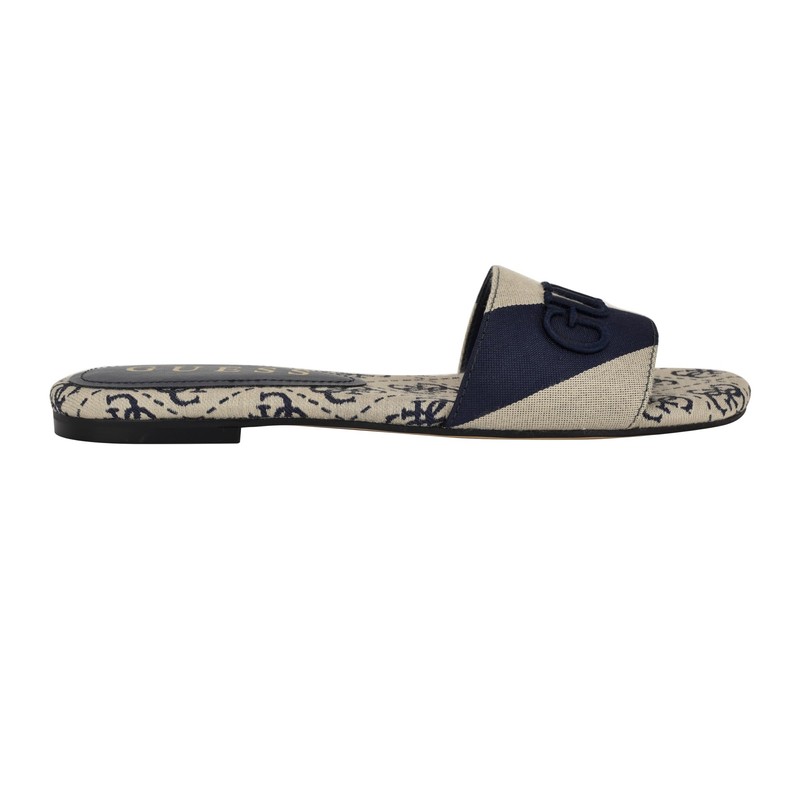 Guess Women's HARINI Flat Sandal, Dark Blue/White Stripe Multi 400,
