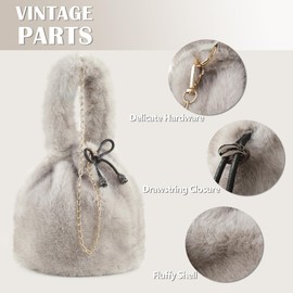 Women Mini Bucket Bag Purses Soft Plush Crossbody Bucket Bags Drawstring Handbags