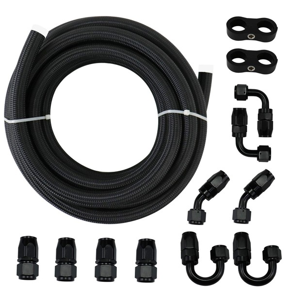 Fuel Line Kit 3/8" 6AN 20FT Hose Nylon Stainless Steel Braided CPE Oil Fuel Line Fittings Kit Universal