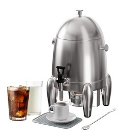 Commercial Drink Dispenser, 3 Gallon Stainless Steel Cold and Hot Water Beverage Dispenser with Stand, Insulated and Heating Chafer Urn with Spigot for Coffer Tea Serving on Parties, Events, Catering