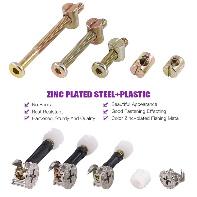 125Pcs 3 in 1 Furniture Crib Hardware Screws Connecting Fittings