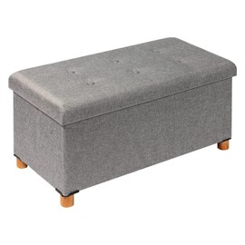 B FSOBEIIALEO Storage Ottoman with Tray, Foot Stools and Ottomans with Legs, Storage Cube Seat Linen Grey 30"