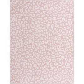 Unique Loom Outdoor Safari Collection Area Rug - Leopard (9' x 12' 2" Rectangle, Pink Ivory/ Ivory)