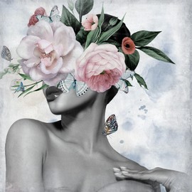 Floral Canvas Wall Art - Woman Portrait Painting Print on Wrapped Canvas - Modern Home Decor - 18x18 Inch