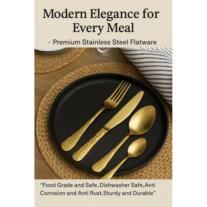 24-Piece Gold Flatware Silverware Set – 18/10 Stainless Steel Cutlery